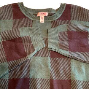 Denim & Co Green/Black Plaid Jacquard‎ Pullover Sweater 2XL Side Slit A555517